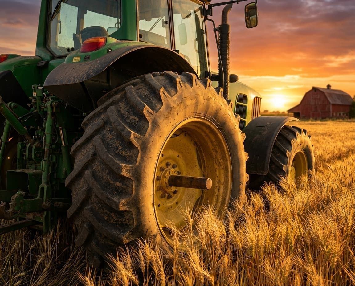 Max servicing a tractor tire in the field